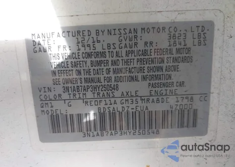 2017 Nissan Sentra Sv из США, поврежденный, VIN 3N1AB7AP3HY250548